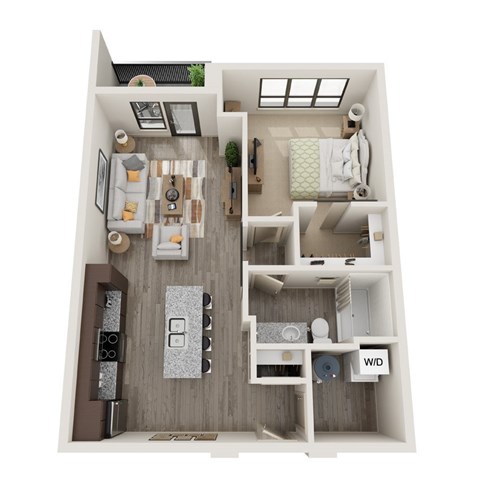 Floor plan for 1 bed, 1 bath, 763 sqft